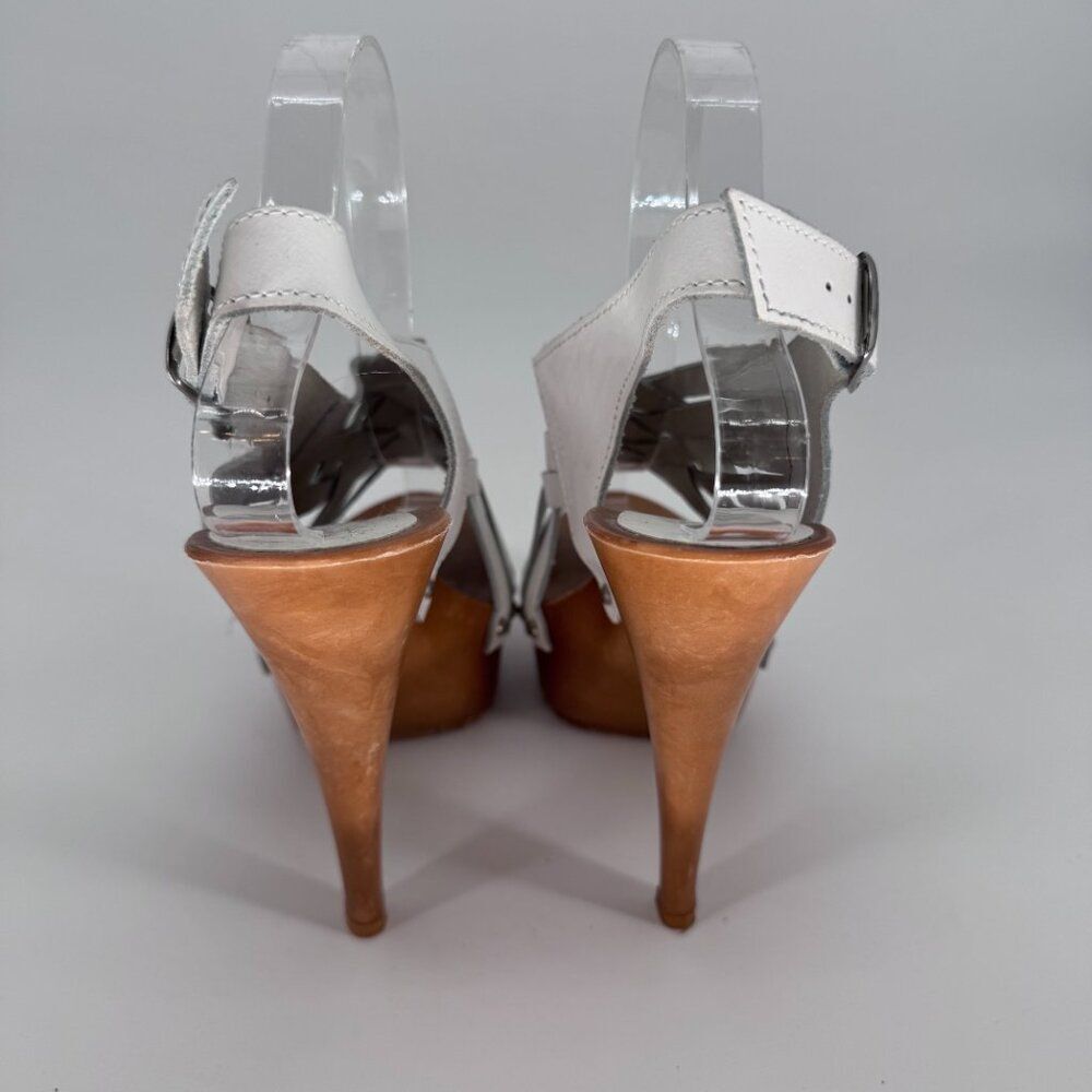 White Leather Woven Y2K Platform Heels Slingback Sandals Size 7 - Picture 4 of 13